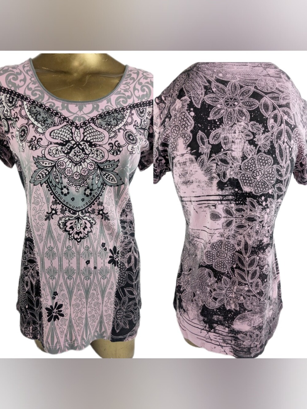 Vanilla Sugar Women's Pink Floral Print Scoop Neck Top Medium